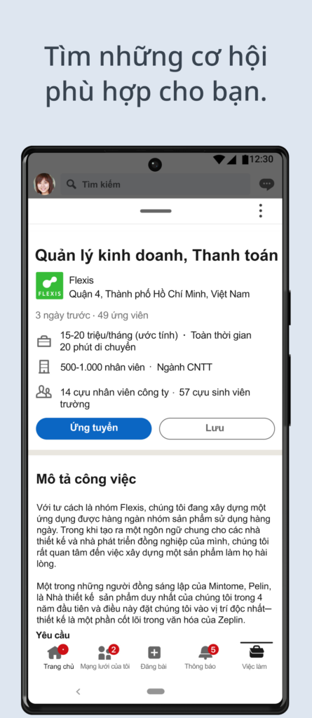 LinkedIn giúp tìm kiếm công việc phù hợp với bạn